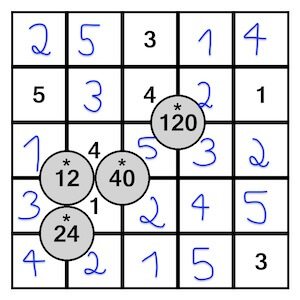 Mathe-Sudoku 3: 5 mal 5 Feld Lösung